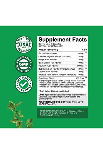Natures Craft Colon Cleanser & Detox - Probiotic & Psyllium Husk Capsules for Gut Health