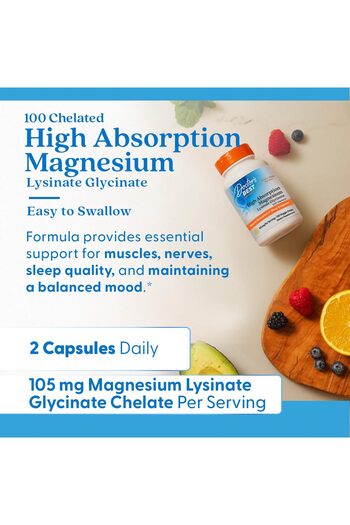 Doctor's Best High Absorption Magnesium Lysinate Glycinate Capsule, Easy to Swallow, 120 Ct