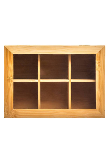 Five Simply Smart 6-Compartment Rectangular Wooden and Glass Tea Box