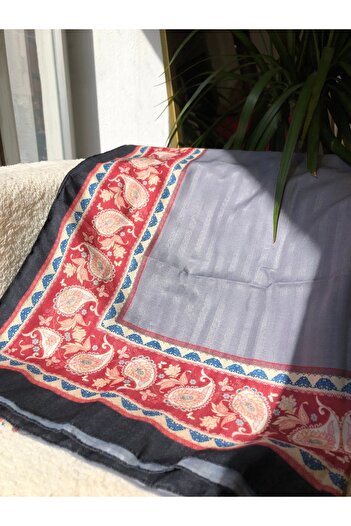 Neva Almond Flower Pattern Cotton Shawl, Cotton Shawl, Edge Patterned Shawl