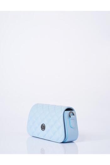 Kayra Blue Diamond Pattern Faux Leather Bag