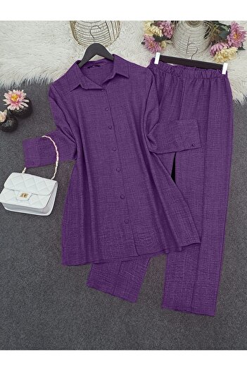 Modamorfo Ball Button Shirt Pants Suit -Dark Purple