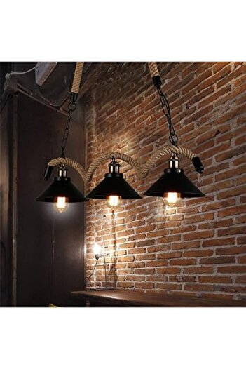 A F N LIGHTING A F N LIGHTINGS 3 Heads Pendant Lamp, Ceiling Light Hemp Rope Iron Hanging Lamp