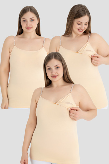 Arma Yıldız Nude Women's Breastfeeding Undershirt - 3 Pieces, Cotton and Lycra