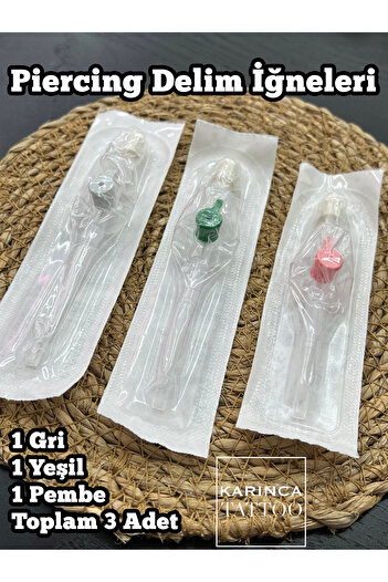 Karınca Piercing Yeşil Pembe Gri Anjiocut Kanül Piercing Delim Iğnesi Set Piercing Malzemeleri (KARINCA TATTOO)