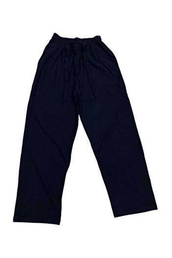 fearlessmoda Large Size Wrap Fabric Elastic Waist Wide Leg Black Women's Trousers