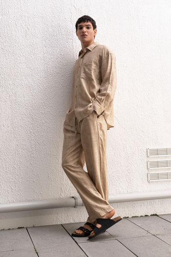 GIESTO Effective Single Pocket Beige Shirt