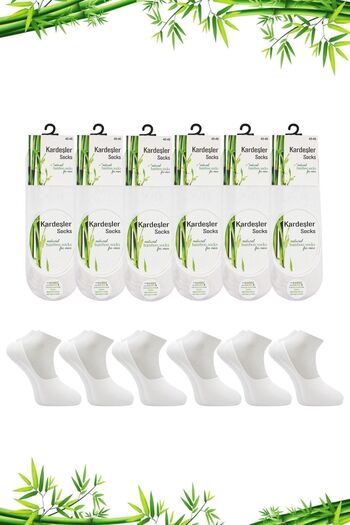 KARDEŞLER ÇORAP Bamboo Men's Ballerina White Socks Seamless Invisible Anti-Slip Heel Silicone Pack of 6