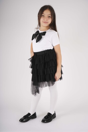 MİNİKO KİDS 23 April 29 October Concept Bow Detail Tulle Detail Layered Tutu Skirt Suit