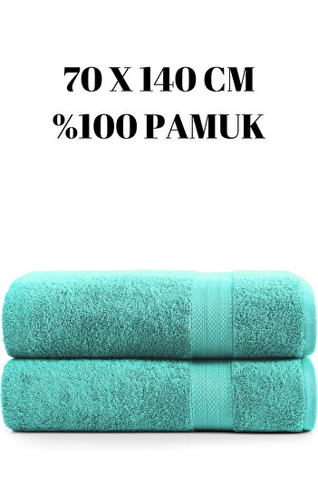 KAYABEY HOME Turquoise Double Bathroom Shower Towel Set 100% Cotton Stripe Patterned 70 X 140 cm