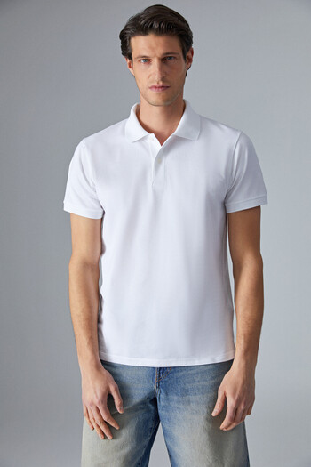 GRIMELANGE Monaghan Men's Polo Neck Relaxed Fit Placket Button Short Sleeve White T-Shirt