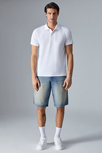 GRIMELANGE Monaghan Men's Polo Neck Relaxed Fit Placket Button Short Sleeve White T-Shirt