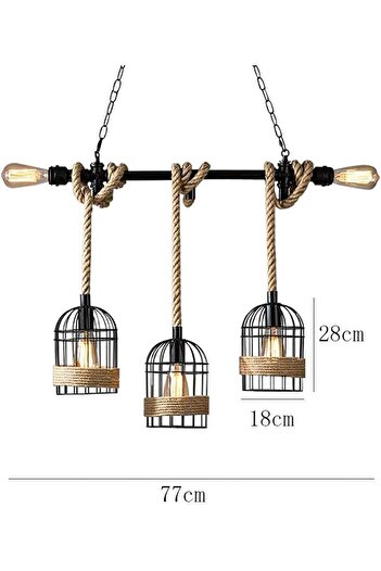 A F N LIGHTING Vintage Industrial Rope Chandelier - 5-Head Black Ceiling Light