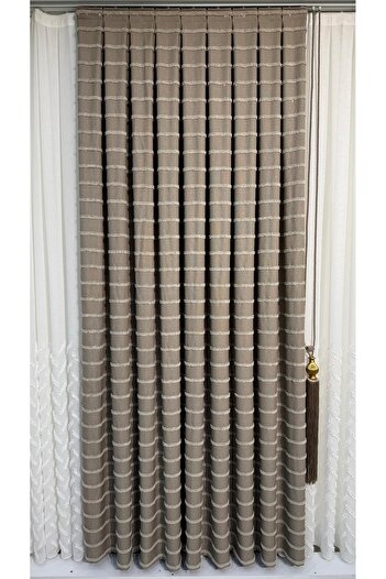 Fon Dünyası Panel Background Curtain Elegant Tasseled Cappuccino (Single Wing)