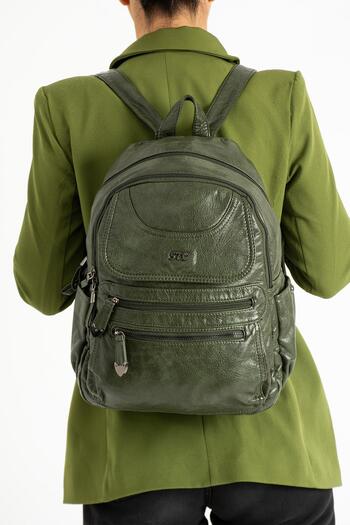 571 Collections Çanta Green Faux Leather Backpack - Model 571-11-12G