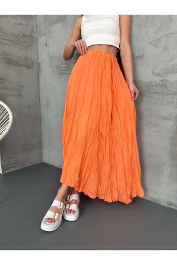 Elif Özbey Butik Orange Asymmetrical Crinkle Skirt