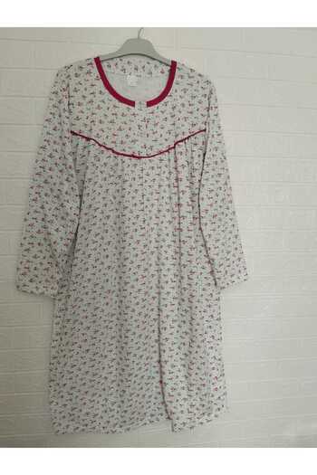 anne moda ankara Winter Oversize Cotton Mother's Nightgown - Raster, 3 Buttons, Plus Size