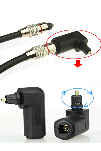Derwell Fiber Optik 90 Derece M/F Dijital Optik Ses Kablosu Adaptörü Erkek Kadın Sağ Açı Toslink Optik Kablo