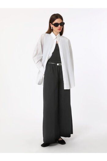 Benin Comfortable Molded Black Cotton Poplin Trousers - Elastic -