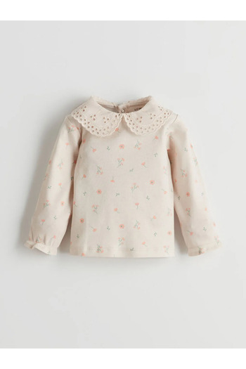 LC Waikiki Lcw Baby Ecru Baby Lapel Floral Baby Girl Blouse and Pants
