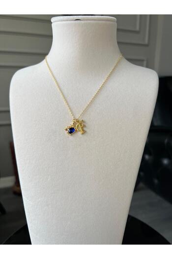 Store F Letter Necklace with Crab Charm and Steel Chain