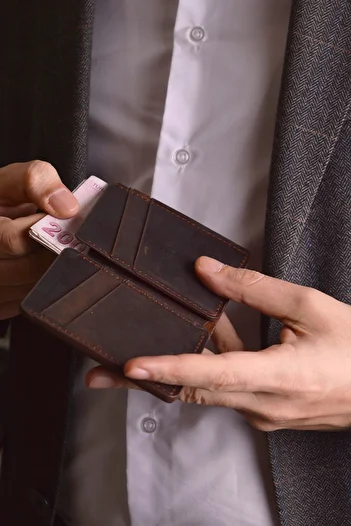 Jewelmim Dark Brown Crazy Horizontal 100% Real Leather Men's Wallet Genuine Leather Wallet & Card Holder - Dr1122Kk