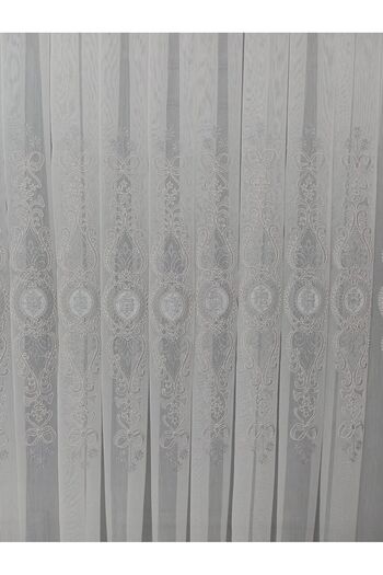 farbateks 3 Layer Pleated Gray Silver Court Embroidered Living Room Tulle Curtain