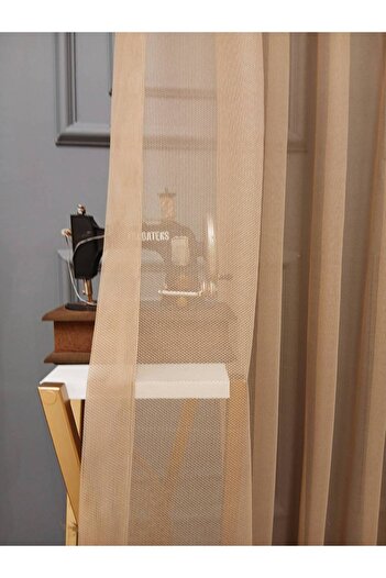 Taç Farbateks Dikim Cemre Plain Plain Knitted Mink Colored Ironing Will Not Ask 2 Layer Pleated Tulle Curtain