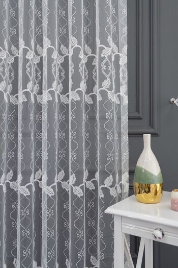 farbateks Leaf Pattern Design Embroidered Living Room Living Room 1e 3 Pleated Tulle Curtain
