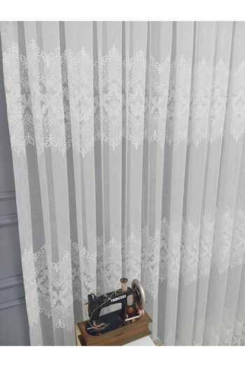 farbateks Hürrem Model Design - 2 Layer Pleated and Embroidered Living Room Tulle Curtain