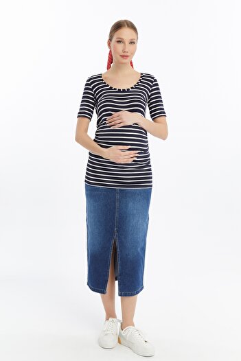 LYN MAMA Johana Maternity Denim Skirt - Blue