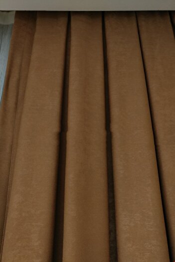 farbateks Background Fabric Curtain Cocoa Color Velvety Soft Soft Wing Side Curtain 1e 3 Draped Pleat