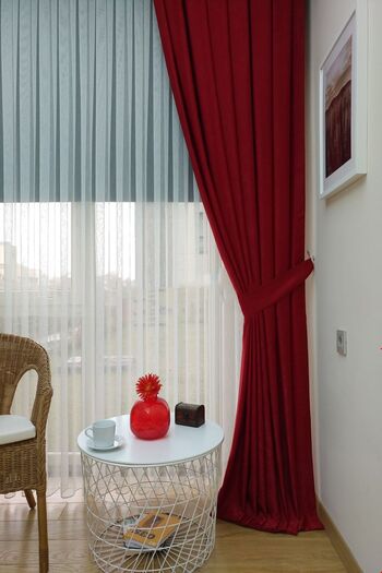 farbateks Background Fabric Curtain Red Color Velvety Soft Soft Wing Side Curtain 1e 3 Draped Pleat