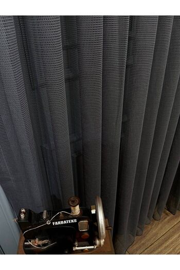 farbateks New Design Gray Smoked 3 Layer Pleated Mesh Tulle Curtain