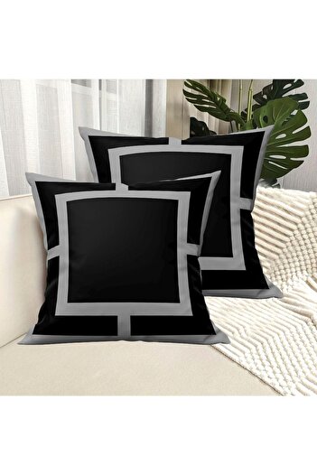 Ardizayn Modern - (Gri - Siyah) Kadife Kumaş 2'li Kırlent Kılıfı (43x43 cm) - Çift Taraflı Baskı