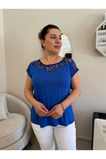garajmood Borda Dantel Yaka Büyük Beden Bluz