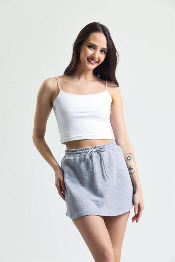 pulur.co Gri Melanj Mini Spor Rahat Pamuklu Sweat Etek