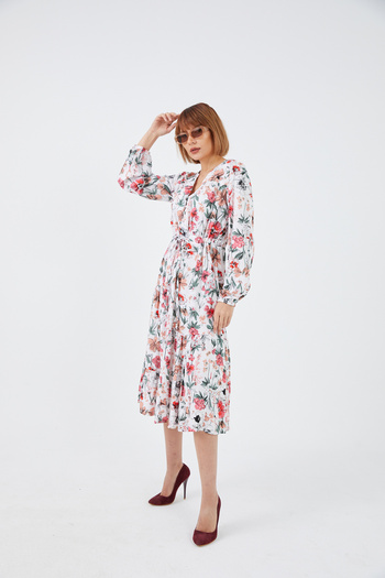 DPARİS Floral Print Tie Waist Dress