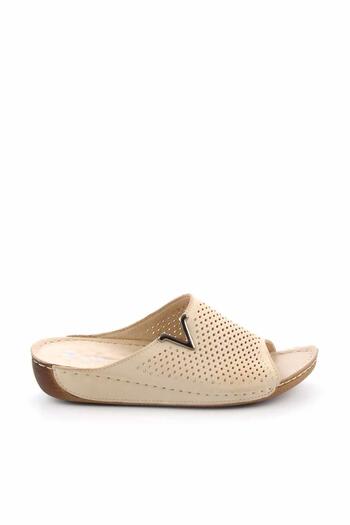 Bambi Beige Genuine Leather Women's Slippers K04278222203