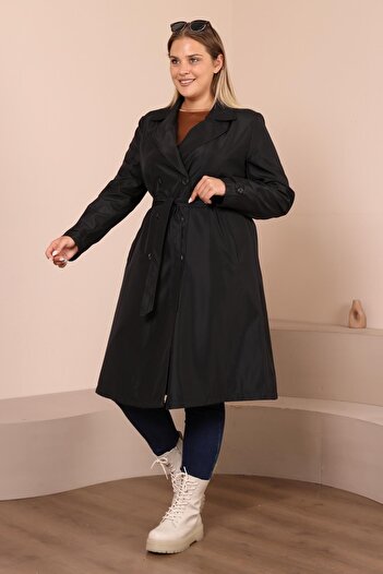 Ferace Γυναικεία μακριά καμπαρντίνα με ζώνη Plus Size