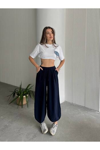 Bak'ap Muslin Fabric Elastic Leg Summer Loose Trousers with Elastic Waist