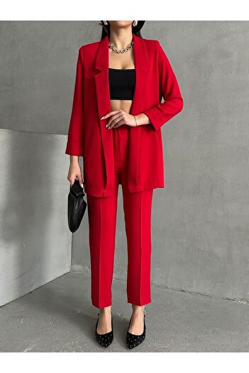 MD trend Women's Double Sleeve Jacket and Cigarette Pants Double Crepe Set