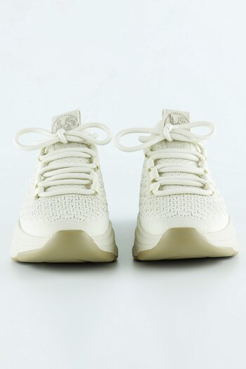 Erkan Saçmacı Beige Knitted Woven Stone Detailed Lace-Up Slip-On Sneaker