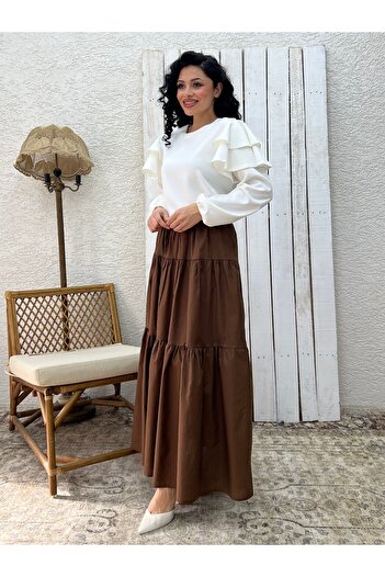 KÜÇÜĞÜM BUTİK Brown Poplin Layered Skirt