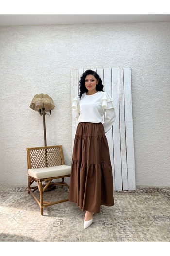 KÜÇÜĞÜM BUTİK Brown Poplin Layered Skirt