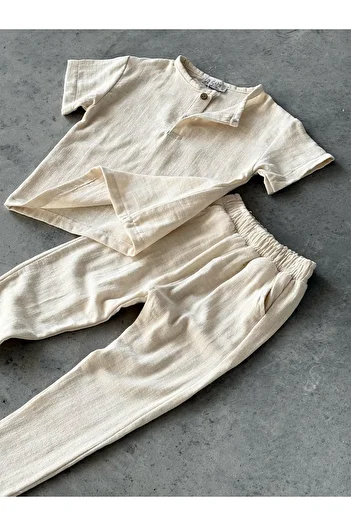 KAPROLLI Cotton Linen Fabric Girls Boys Children's Bottom Top Set Oversize Comfortable Fit