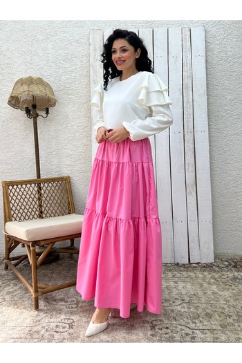 KÜÇÜĞÜM BUTİK Pink Poplin Layered Skirt