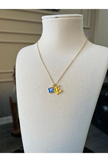 Store Letter E Necklace Clover Charm Steel Chain Luck Necklace