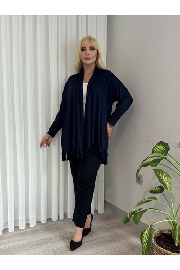 MODA Women's Plus Size Asymmetric Cut Tasseled Flexible Loose Cardigan