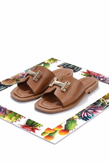 Bambi Genuine Leather Tan Women's Slippers - K04826018403